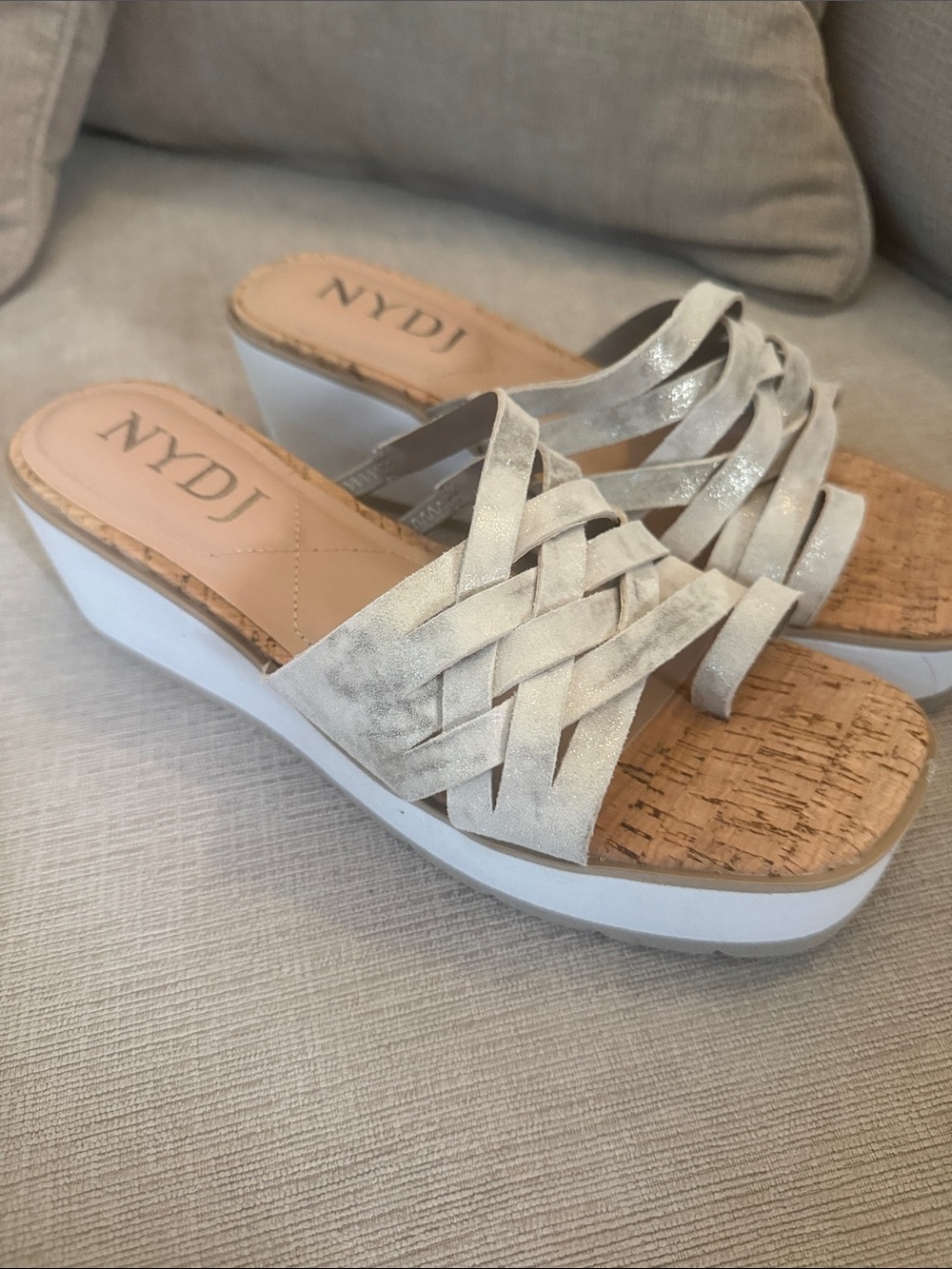 NYDJ Women's Woven Wedge Sandals in Light Metallic- never worn